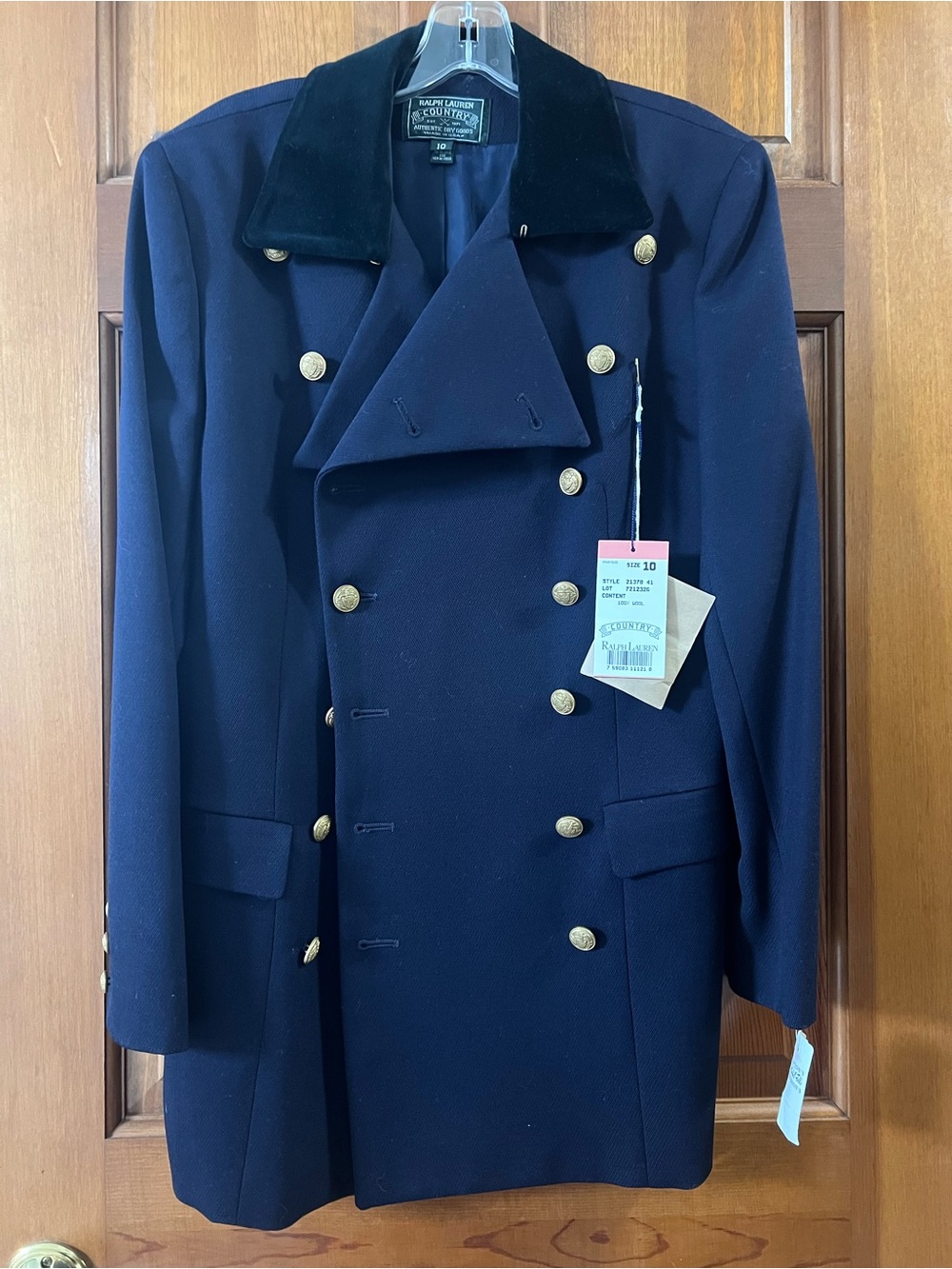 Vintage Ralph Lauren Country Wool Military Coat Velvet Collar NWT Size 10 RARE!! - Picture 2 of 16
